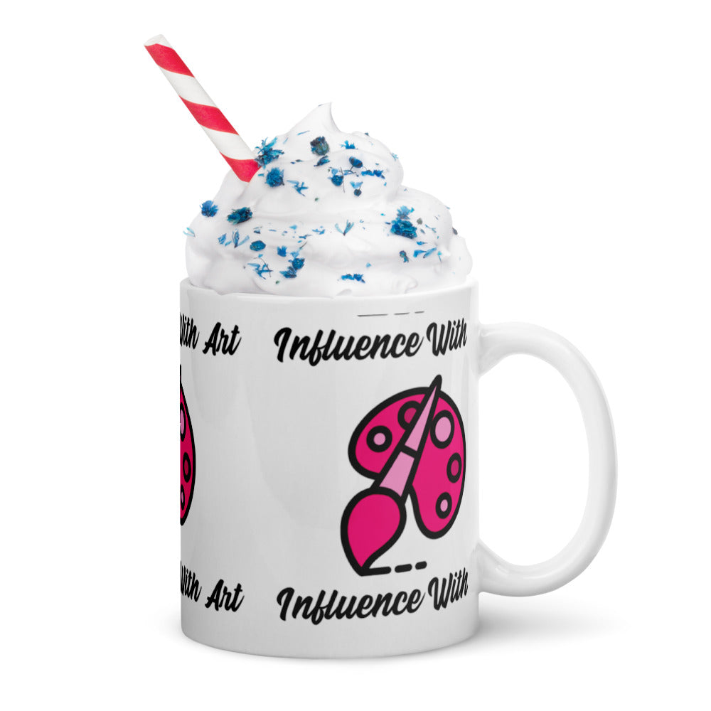 Influence With Art Pink Logo White Glossy Mug