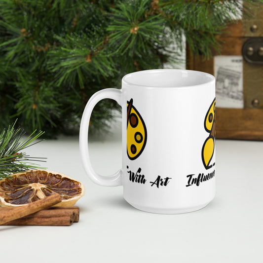 Influence With Art Yellow Logo White Glossy Mug