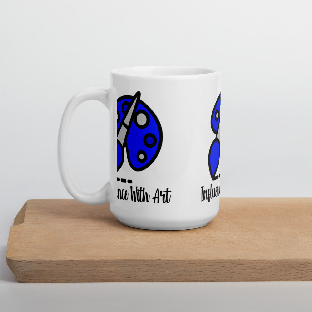 Influence With Art Blue Logo White Glossy Mug